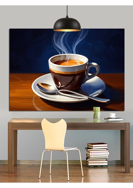 Kahve Fincanı Dumanlı Natürmort Dekoratif Kanvas - Mdf Ahşap Tablo fiyatları