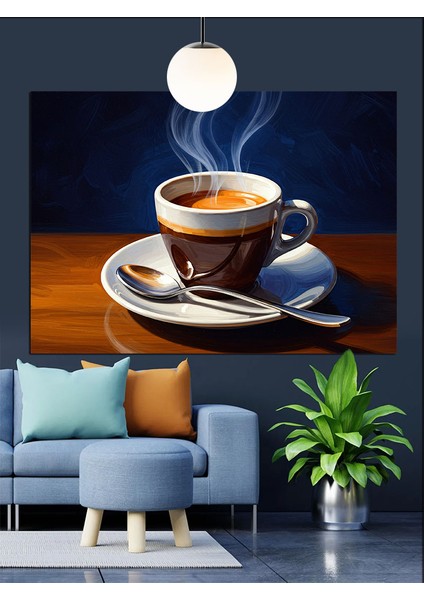 Kahve Fincanı Dumanlı Natürmort Dekoratif Kanvas - Mdf Ahşap Tablo modelleri