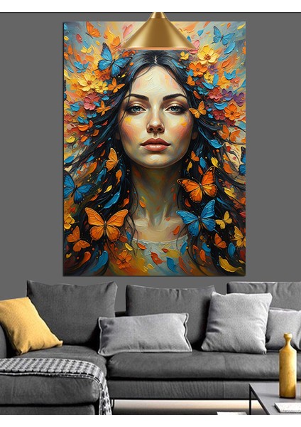 Parlak Taçlı Güzel Bir Kadın Portresi Dekoratif Kanvas - Mdf Ahşap Tablo fiyatları