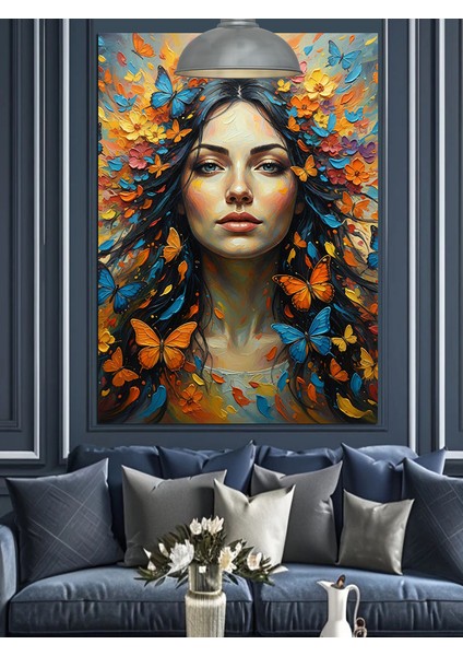 Parlak Taçlı Güzel Bir Kadın Portresi Dekoratif Kanvas - Mdf Ahşap Tablo modelleri