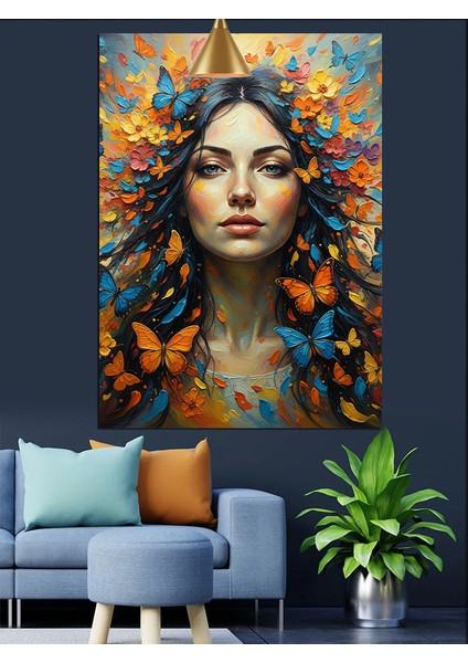 Parlak Taçlı Güzel Bir Kadın Portresi Dekoratif Kanvas - Mdf Ahşap Tablo indirimleri