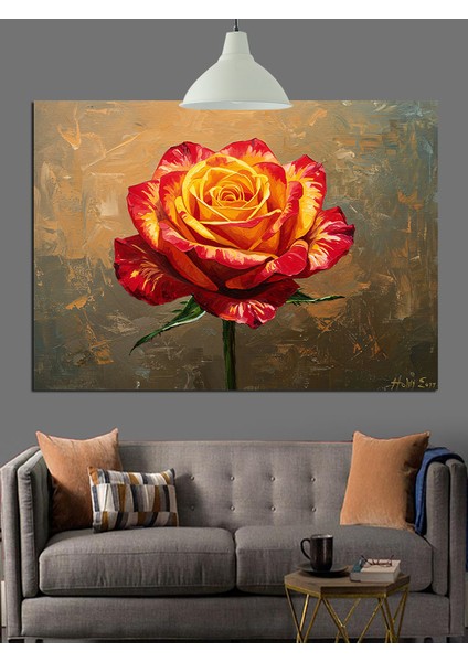 Kırmızı Gül Yakın Çekim Dekoratif Kanvas - Mdf Ahşap Tablo
