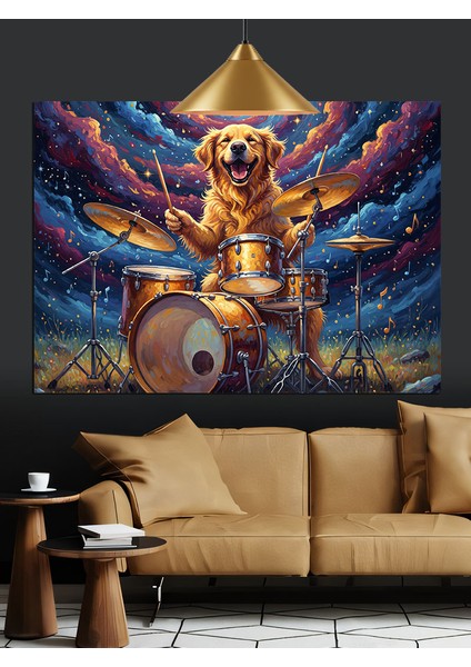 Davul Çalan Sevimli Altın Retriever Dekoratif Kanvas - Mdf Ahşap Tablo modelleri