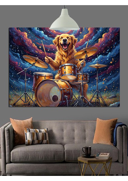 Davul Çalan Sevimli Altın Retriever Dekoratif Kanvas - Mdf Ahşap Tablo indirimleri