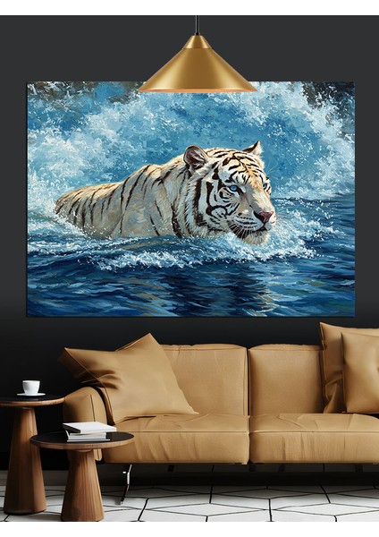 Beyaz Kaplanın Bakışları Dekoratif Kanvas - Mdf Ahşap Tablo