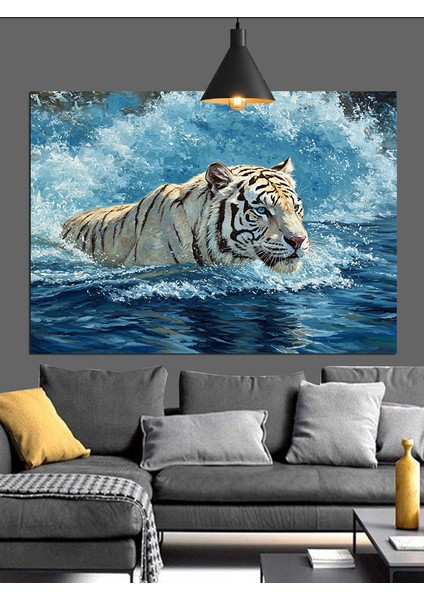 Beyaz Kaplanın Bakışları Dekoratif Kanvas - Mdf Ahşap Tablo fiyatları