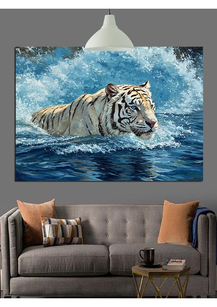 Beyaz Kaplanın Bakışları Dekoratif Kanvas - Mdf Ahşap Tablo modelleri