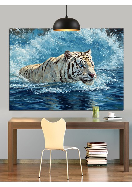 Beyaz Kaplanın Bakışları Dekoratif Kanvas - Mdf Ahşap Tablo fırsatları