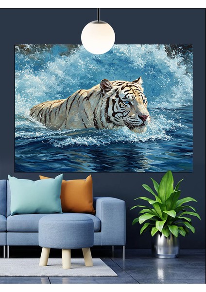 Beyaz Kaplanın Bakışları Dekoratif Kanvas - Mdf Ahşap Tablo indirimleri