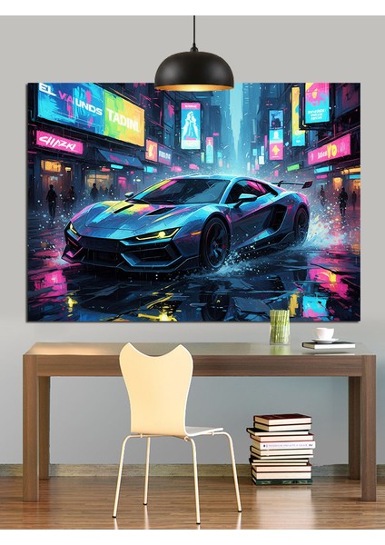 Neon Spor Araba Hız Dekoratif Kanvas - Mdf Ahşap Tablo fiyatları