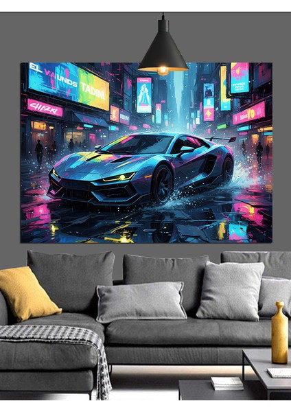 Neon Spor Araba Hız Dekoratif Kanvas - Mdf Ahşap Tablo indirimleri