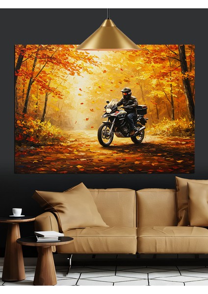 Motosikletli Sürücü Orman Yolu Dekoratif Kanvas - Mdf Ahşap Tablo fiyatları