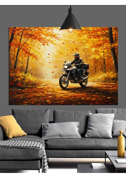Motosikletli Sürücü Orman Yolu Dekoratif Kanvas - Mdf Ahşap Tablo modelleri