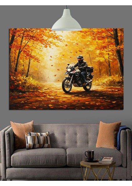 Motosikletli Sürücü Orman Yolu Dekoratif Kanvas - Mdf Ahşap Tablo fırsatları