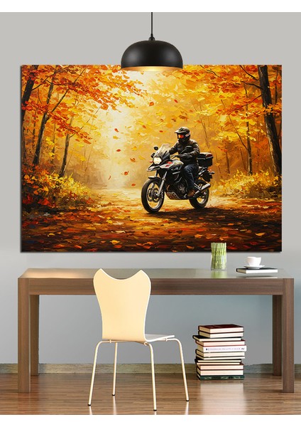 Motosikletli Sürücü Orman Yolu Dekoratif Kanvas - Mdf Ahşap Tablo indirimleri