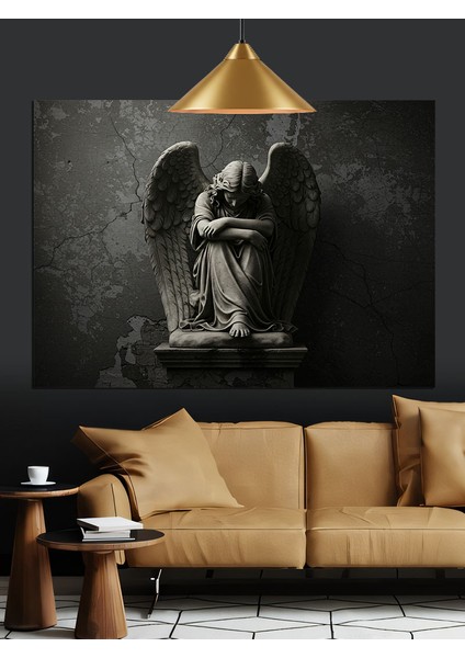 Melek Heykeli Siyah Kanat Dekoratif Kanvas - Mdf Ahşap Tablo fiyatları