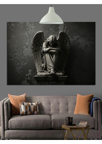 Melek Heykeli Siyah Kanat Dekoratif Kanvas - Mdf Ahşap Tablo fırsatları