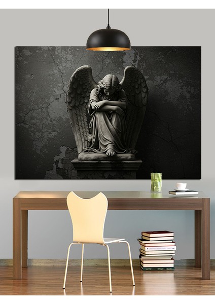 Melek Heykeli Siyah Kanat Dekoratif Kanvas - Mdf Ahşap Tablo indirimleri