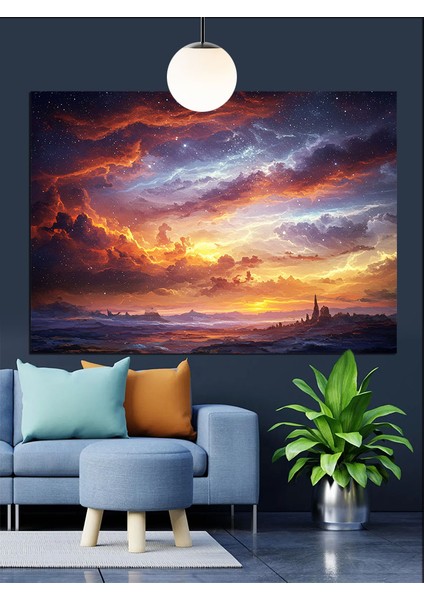 Gün Batımı Dramatik Bulutlar Dekoratif Kanvas - Mdf Ahşap Tablo