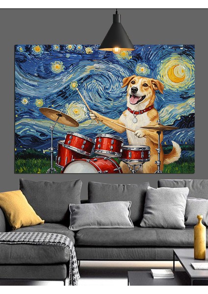 Bateri Çalan Köpek Dekoratif Kanvas - Mdf Ahşap Tablo modelleri