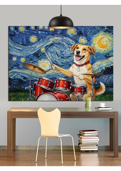 Bateri Çalan Köpek Dekoratif Kanvas - Mdf Ahşap Tablo indirimleri
