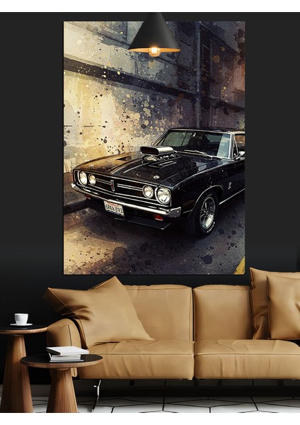 Karanlık Sokakta Park Halindeki Araba Dekoratif Kanvas - Mdf Ahşap Tablo fiyatları