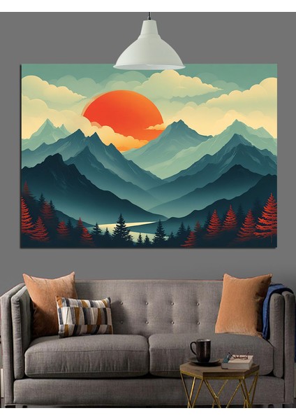 Dağ Güneş Minimalist Manzara Dekoratif Kanvas - Mdf Ahşap Tablo fiyatları