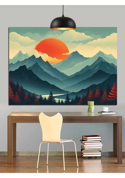 Dağ Güneş Minimalist Manzara Dekoratif Kanvas - Mdf Ahşap Tablo modelleri