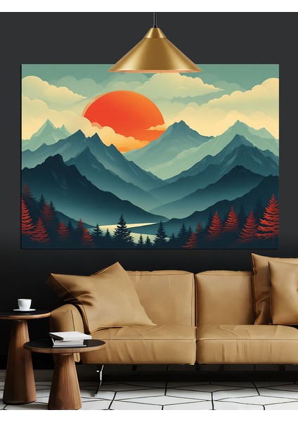 Dağ Güneş Minimalist Manzara Dekoratif Kanvas - Mdf Ahşap Tablo indirimleri