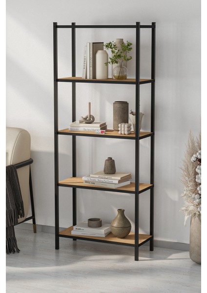 5 Raflı Kitaplık Dekoratif Kitaplık Metal Kitaplık Ofis Kitaplığı Aksesuar Rafı Efes Safir Meşe fiyatları