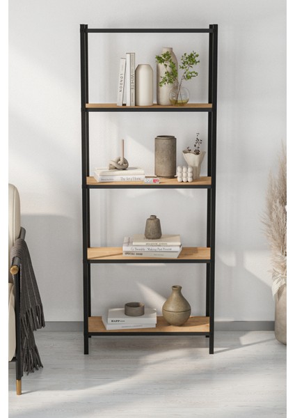 5 Raflı Kitaplık Dekoratif Kitaplık Metal Kitaplık Ofis Kitaplığı Aksesuar Rafı Efes Safir Meşe modelleri