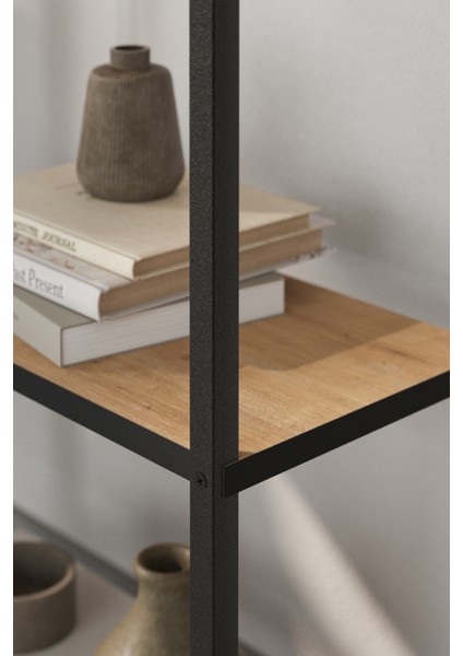 5 Raflı Kitaplık Dekoratif Kitaplık Metal Kitaplık Ofis Kitaplığı Aksesuar Rafı Efes Safir Meşe fırsatları