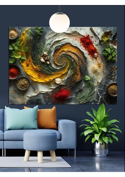 Baharatlar Renkli Girdap Dekoratif Kanvas - Mdf Ahşap Tablo