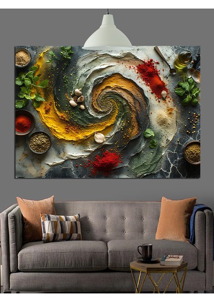 Baharatlar Renkli Girdap Dekoratif Kanvas - Mdf Ahşap Tablo fırsatları