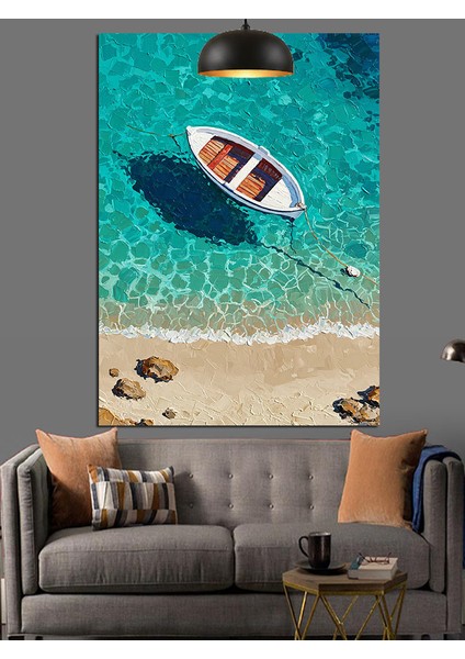 Açık Denize Yanaşan Kırmızı Sandal Dekoratif Kanvas - Mdf Ahşap Tablo fiyatları
