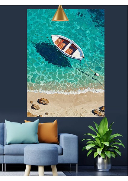 Açık Denize Yanaşan Kırmızı Sandal Dekoratif Kanvas - Mdf Ahşap Tablo modelleri