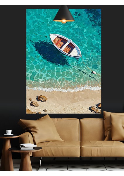 Açık Denize Yanaşan Kırmızı Sandal Dekoratif Kanvas - Mdf Ahşap Tablo fırsatları