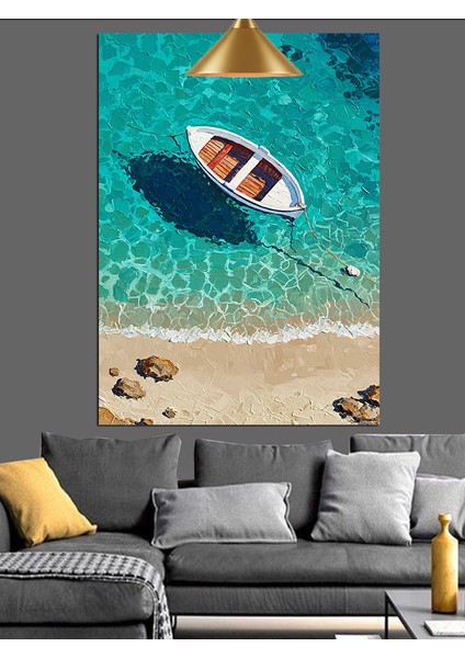Açık Denize Yanaşan Kırmızı Sandal Dekoratif Kanvas - Mdf Ahşap Tablo indirimleri