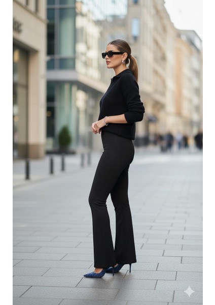 Yandan Fermuarlı Yüksek Bel Esnek Ispanyol Paça Tayt – Kadın Pantolon Modeli- Siyah ve Kahve fiyatları