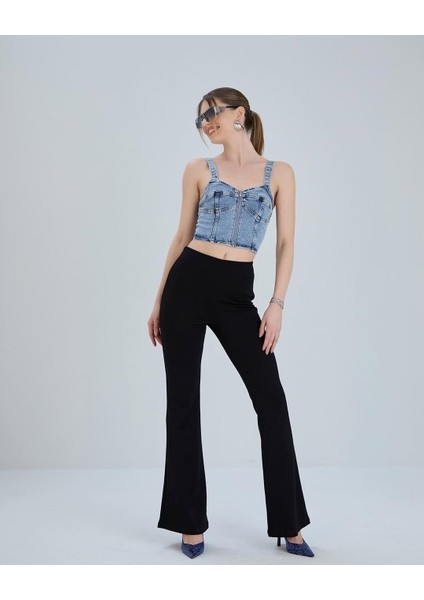 Yandan Fermuarlı Yüksek Bel Esnek Ispanyol Paça Tayt – Kadın Pantolon Modeli- Siyah ve Kahve indirimleri