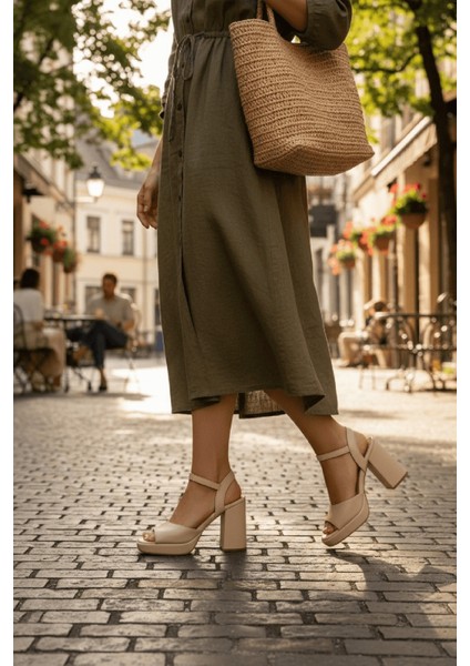 Bello Bej Cilt ( 9 cm Topuk ) Platform Topuklu Günlük Ayakkabı fiyatları