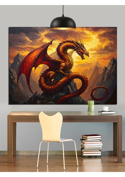 Yanan Ateşli Mitolojik Ejderha Dekoratif Kanvas - Mdf Ahşap Tablo fiyatları