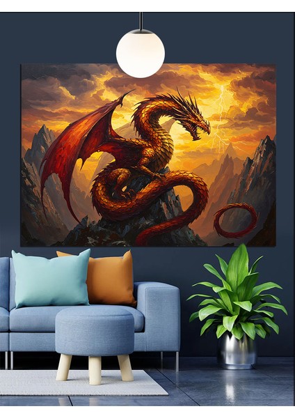 Yanan Ateşli Mitolojik Ejderha Dekoratif Kanvas - Mdf Ahşap Tablo modelleri
