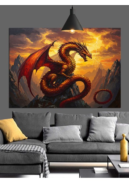 Yanan Ateşli Mitolojik Ejderha Dekoratif Kanvas - Mdf Ahşap Tablo indirimleri
