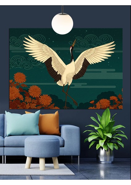 Uçan Beyaz Turna Kuşu Dekoratif Kanvas - Mdf Ahşap Tablo