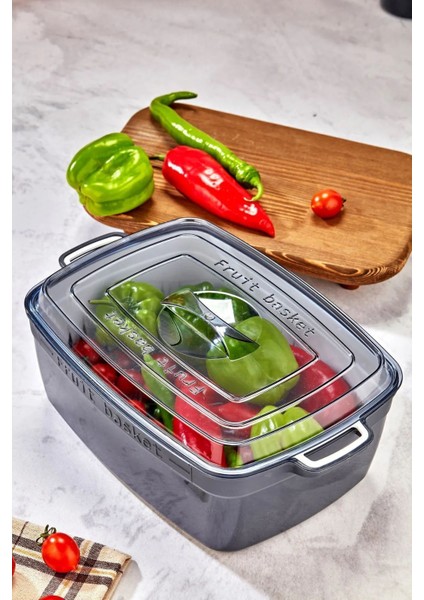 Süzgeçli Tencere Modelli Meyve-Sebze Saklama Kabı Antrasit