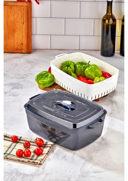 Süzgeçli Tencere Modelli Meyve-Sebze Saklama Kabı Antrasit fiyatları
