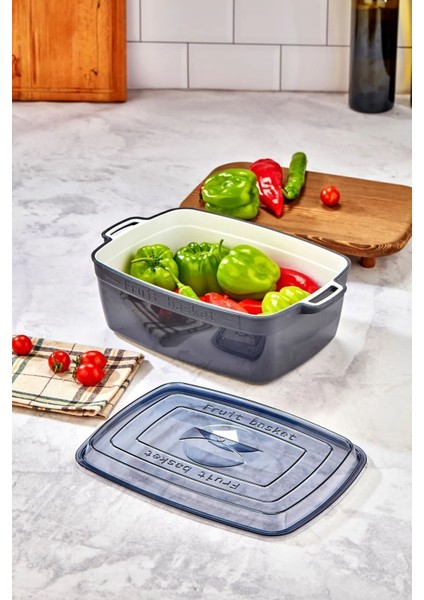 Süzgeçli Tencere Modelli Meyve-Sebze Saklama Kabı Antrasit modelleri