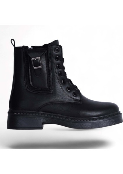 M-458 Siyah-Krem Kışlık Kadın Bot Ayakkabı