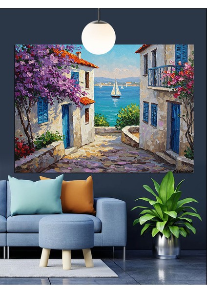 Akdeniz Kasabası Mavi Kapılar Dekoratif Kanvas - Mdf Ahşap Tablo fiyatları